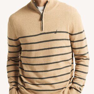 Nautica Mens Small Beige 1/4 Zip Collared Sweatshirt Camel Tan NEW